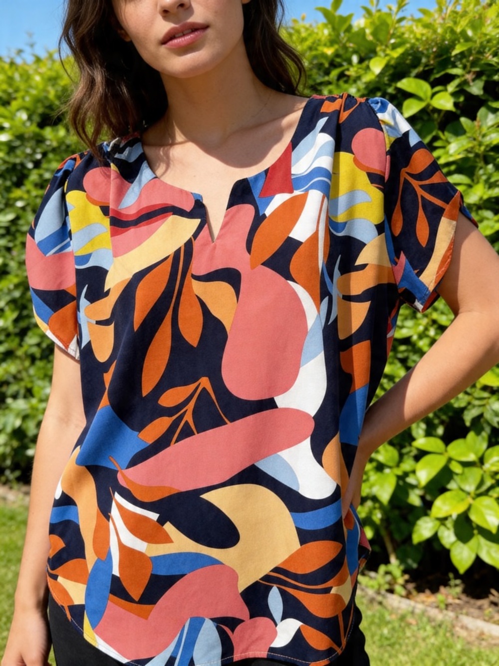Umgee Abstract Print Blouse M Colorful Boho Top
